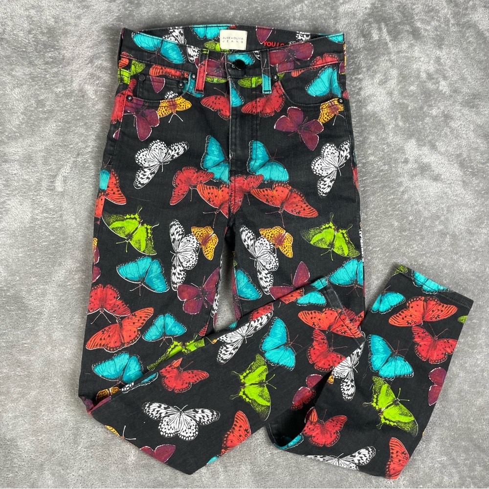 Alice+Olivia Jeans Womens 26 Good High Rise Ankle Skinny Sm Butterflies Y2K - Picture 4 of 9